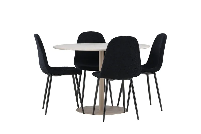 Lycke Ruokailuryhmä 110 cm Pyöreä jossa 4 Polar tuolia - Beige/Musta - Huonekalut - Pöytä & ruokailuryhmä - Ruokailuryhmä