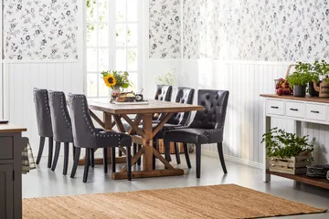 Lyon Jatkettava ruokailuryhmä 200 cm ja 6 Tuva-nojatuolia - Luonnonväri/Musta - Huonekalut - Pöytä & ruokailuryhmä - Ruokailuryhmä