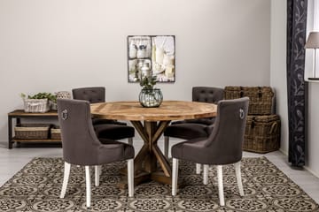 Lyon pyöreä ruokailuryhmä Ø150 cm ja 4 Viktoria-tuolia - Vintage-jalava/Harmaa/Valkoinen - Huonekalut - Pöytä & ruokailuryhmä - Ruokailuryhmä