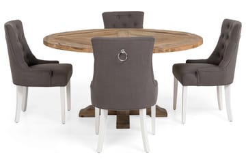 Lyon pyöreä ruokailuryhmä Ø150 cm ja 4 Viktoria-tuolia - Vintage-jalava/Harmaa/Valkoinen - Huonekalut - Pöytä & ruokailuryhmä - Ruokailuryhmä