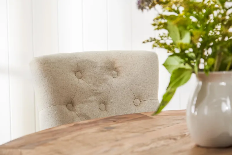 Lyon pyöreä ruokailuryhmä Ø150 cm ja 4 Viktoria-tuolia - Vintage-jalava / Beige - Huonekalut - Pöytä & ruokailuryhmä - Ruokailuryhmä