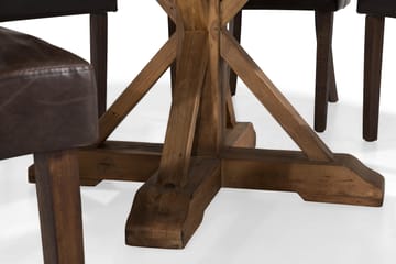 Lyon Pyöreä ruokailuryhmä 150 cm, tumma puu, ja 6 Tuva-tuolia - Vintage-jalava / Ruskea PU - Huonekalut - Pöytä & ruokailuryhmä - Ruokailuryhmä