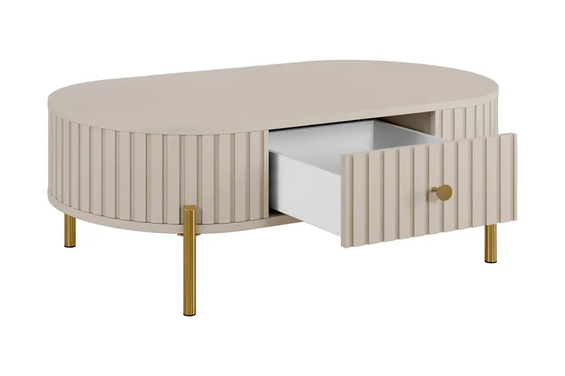 Maggio soikea sohvapöytä 100 cm laatikoilla, puuta ja metallia - Beige - Huonekalut - Pöytä & ruokailuryhmä - Sohvapöytä