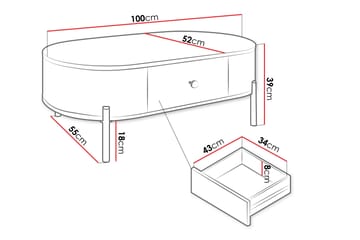 Maggio soikea sohvapöytä 100 cm laatikoilla, puuta ja metallia - Beige - Huonekalut - Pöytä & ruokailuryhmä - Sohvapöytä