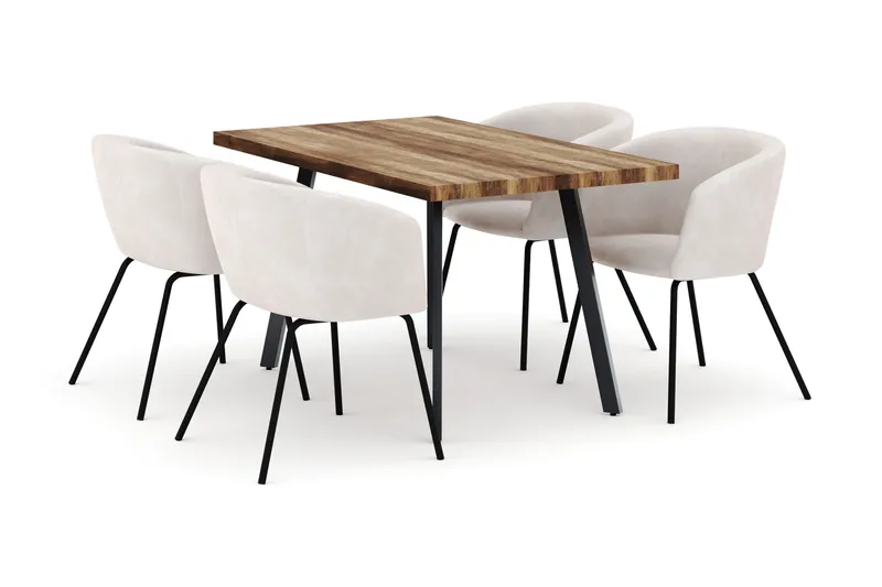 Marcelen Jatkettava Ruokapöytä ja 4 Berit Tuolia, Ruskea