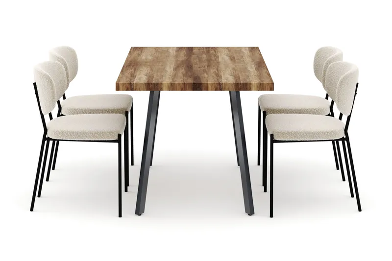 Marcelen Jatkettava Ruokapöytä ja 4 Gemmiano Tuolia - Ruskea - Huonekalut - Pöytä & ruokailuryhmä - Ruokailuryhmä