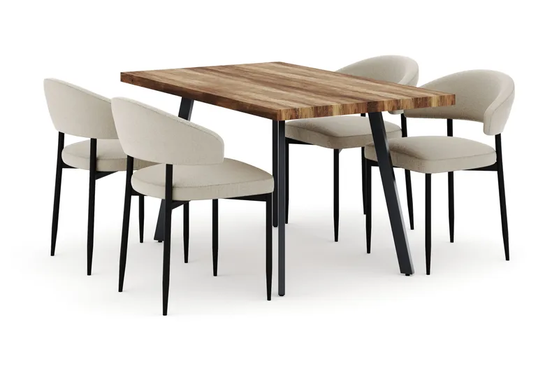 Marcelen Jatkettava Ruokapöytä ja 4 Sawako Tuolia, Ruskea