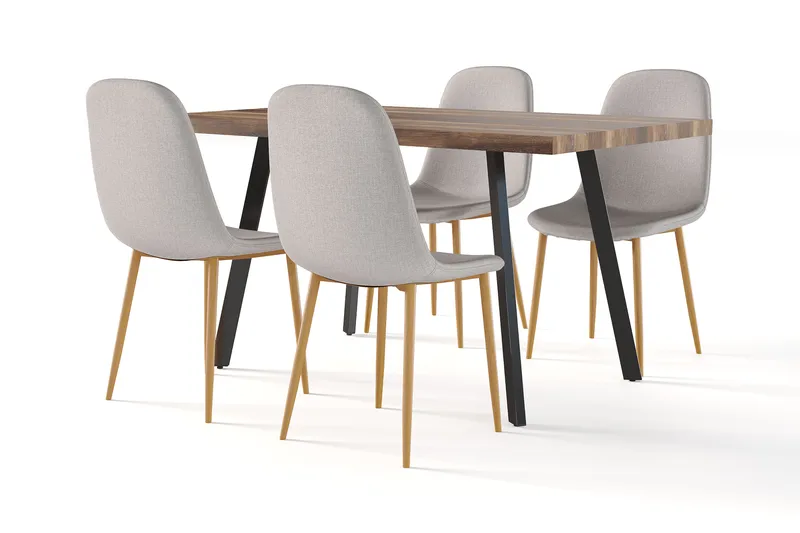 Marcelen Ruokapöytä Jatkettava lisälevyllä + 4 kpl Naira tuoli harmaa tammijaloilla, Ruskea/Harmaa