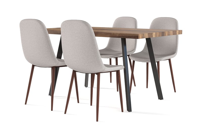 Marcelen Ruokapöytä Jatkettava lisälevyllä + 4 kpl Naira tuoli harmaa pähkinäjaloilla, Ruskea/Harmaa