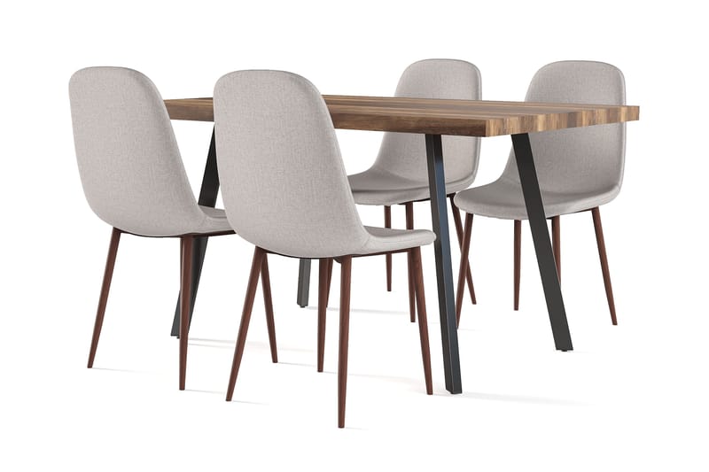 Marcelen Ruokapöytä Jatkettava lisälevyllä + 4 kpl Naira tuoli harmaa pähkinäjaloilla - Ruskea/Harmaa - Huonekalut - Pöytä & ruokailuryhmä - Ruokailuryhmä