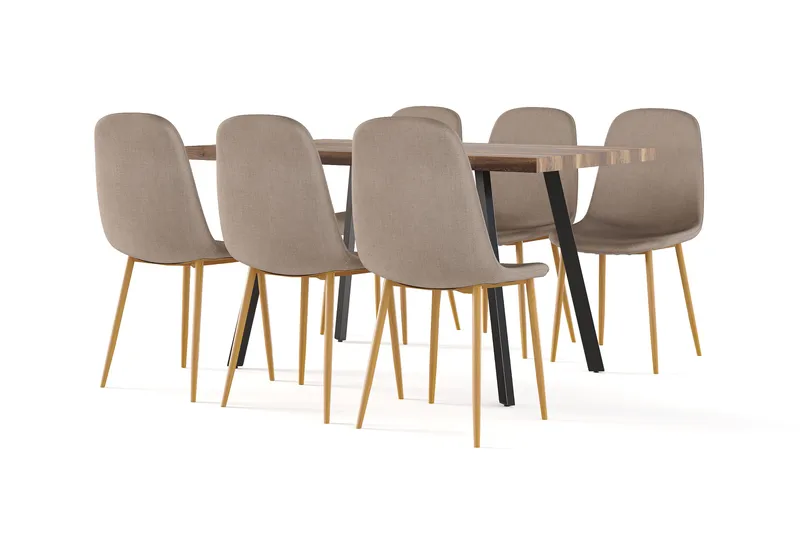 Marcelen Ruokapöytä Jatkettava lisälevyllä + 6 kpl Naira tuoli ruskea tammijaloilla, Ruskea