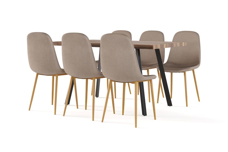 Marcelen Ruokapöytä Jatkettava lisälevyllä + 6 kpl Naira tuoli ruskea tammijaloilla, Ruskea