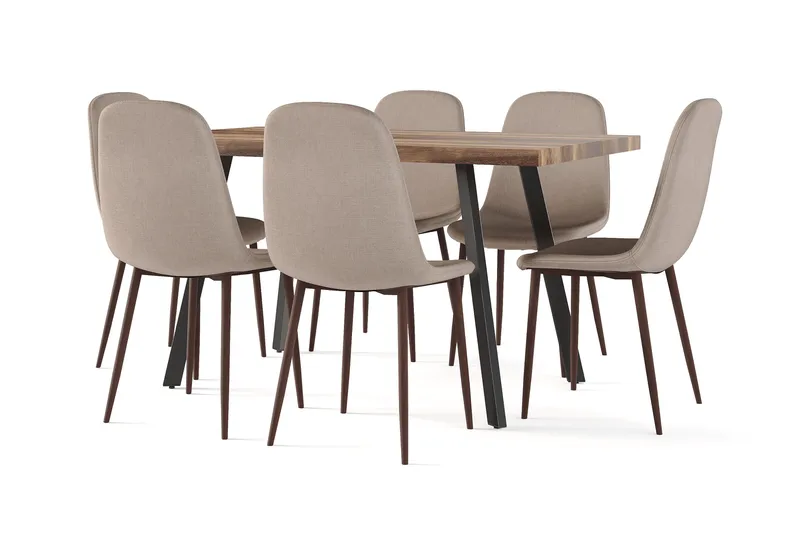 Marcelen Ruokapöytä Jatkettava lisälevyllä + 6 kpl Naira tuoli ruskea pähkinäjaloilla - Ruskea - Huonekalut - Pöytä & ruokailuryhmä - Ruokailuryhmä