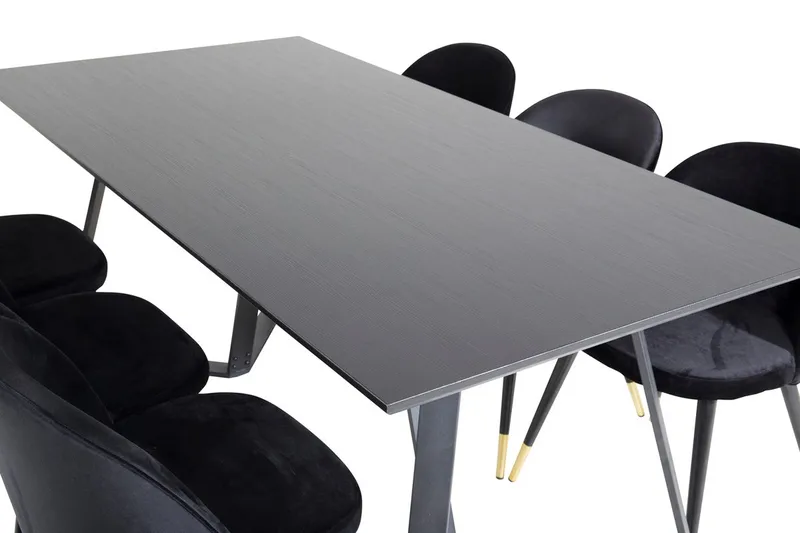Marina-ruokapöytä 180 cm ja 6 Valeri-samettiruokatuolia - Huonekalut - Pöytä & ruokailuryhmä - Ruokailuryhmä