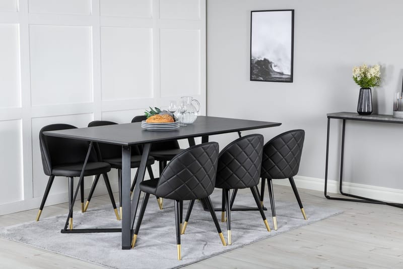 Marina-ruokapöytä 180 cm ja 6 Velvet Deluxe -ruokatuolia