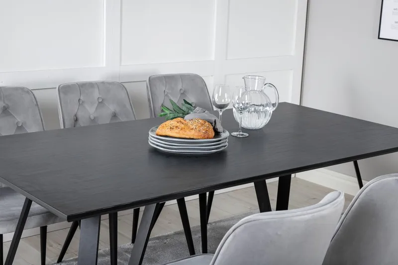 Marina-ruokapöytä 180 cm ja 6 Velvet Deluxe -samettituolia - Huonekalut - Pöytä & ruokailuryhmä - Ruokailuryhmä