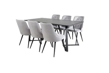 Marina-ruokapöytä 180 cm ja 6 Velvet Deluxe -samettituolia - Huonekalut - Pöytä & ruokailuryhmä - Ruokailuryhmä