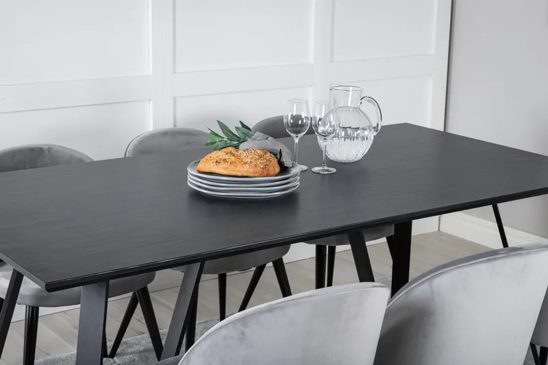 Marina-ruokapöytä 180 cm ja 6 Velvet-keittiötuolia, samettia - Huonekalut - Pöytä & ruokailuryhmä - Ruokailuryhmä