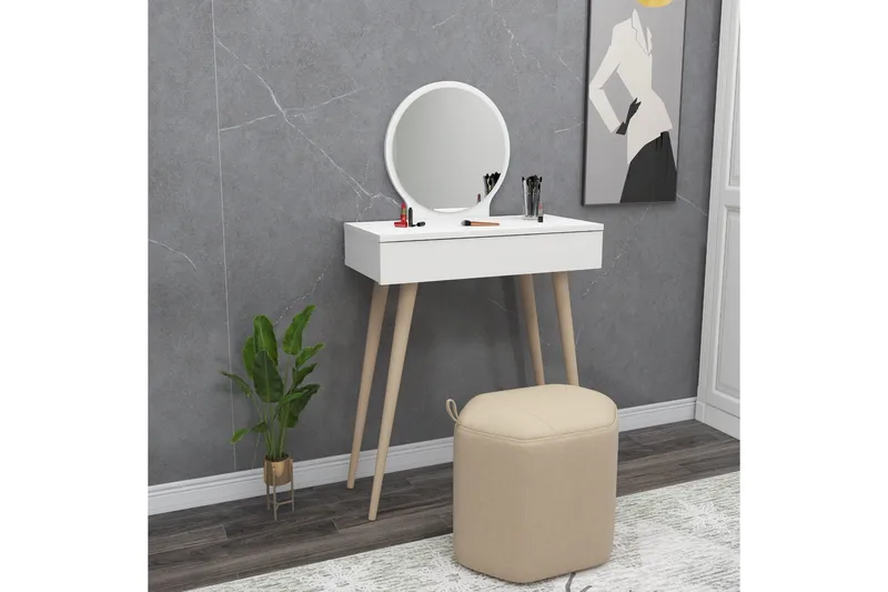 Markas Kampauspöytä 72 cm - Valkoinen - Huonekalut - Pöytä & ruokailuryhm ä - Meikki- & kampauspöydät - Meikkipöytä peilillä