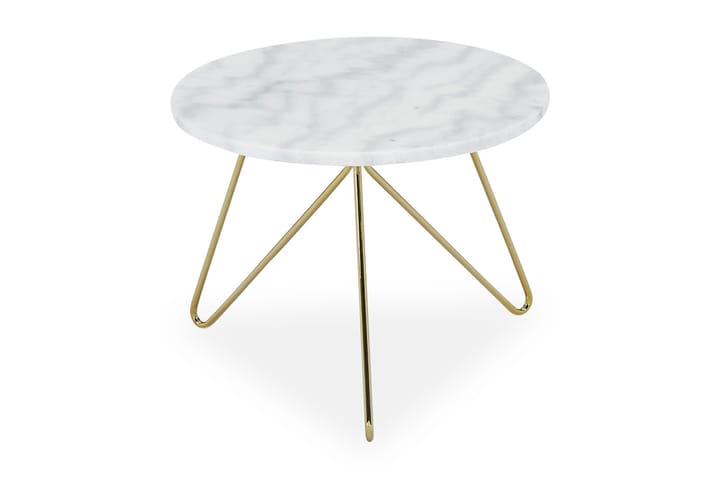 Sivupöytä Sisko 45 cm Pyöreä Marmori - Valkoinen/Messinki - Tarjotinpöytä & pikkupöytä - Lamppupöytä - Marmoripöydät