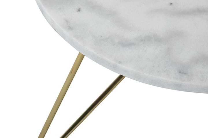 Sivupöytä Sisko 45 cm Pyöreä Marmori - Valkoinen/Messinki - Tarjotinpöytä & pikkupöytä - Lamppupöytä - Marmoripöydät