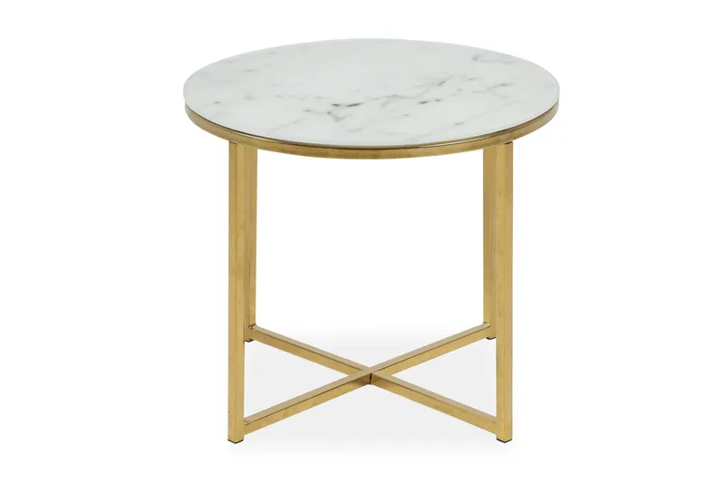 Sohvapöytä Alisma 50 cm Pyöreä Marmorikuvio, Valkoinen/Harmaa/Messinki