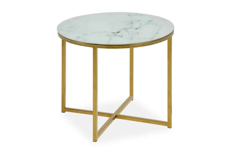 Sohvapöytä Alisma 50 cm Pyöreä Marmorikuvio - Valkoinen/Harmaa/Messinki - Huonekalut - Pöytä & ruokailuryhmä - Marmoripöydät