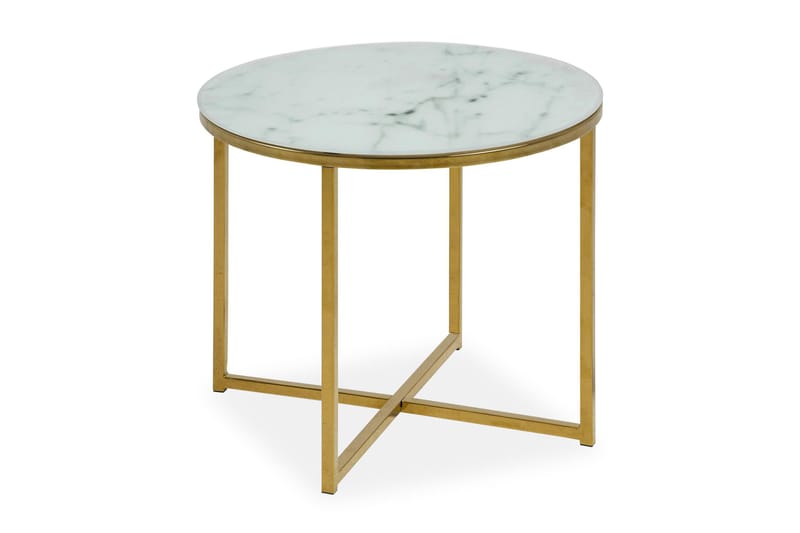 Sohvapöytä Alisma 50 cm Pyöreä Marmorikuvio - Valkoinen/Harmaa/Messinki - Huonekalut - Pöytä & ruokailuryhmä - Marmoripöydät