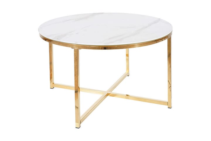 Sohvapöytä Avosnes 80 cm Pyöreä Marmorikuvio - Valkoinen/Kulta - Marmoripöydät - Sohvapöytä