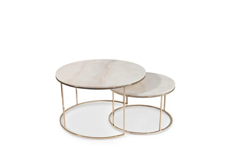 Sohvapöytä Cairns 80 cm 2:n setti Pyöreä, Marmori/Samppanja