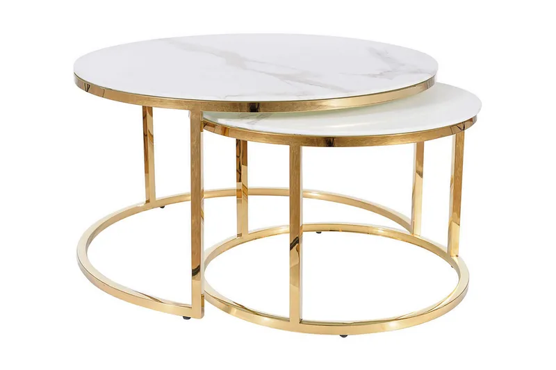 Sohvapöytä Cumesa Pyöreä Marmorijäljitelmä, Lasi/Valk Mattalakka/Kulta