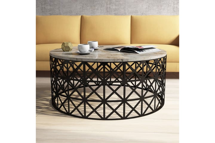 Sohvapöytä Sipila 90 cm Pyöreä Marmorikuvio - Valkoinen/Musta - Marmoripöydät - Sohvapöytä