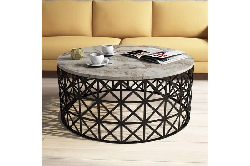 Sohvapöytä Sipila 90 cm Pyöreä Marmorikuvio - Valkoinen/Musta - Huonekalut - Pöytä & ruokailuryhmä - Marmoripöydät