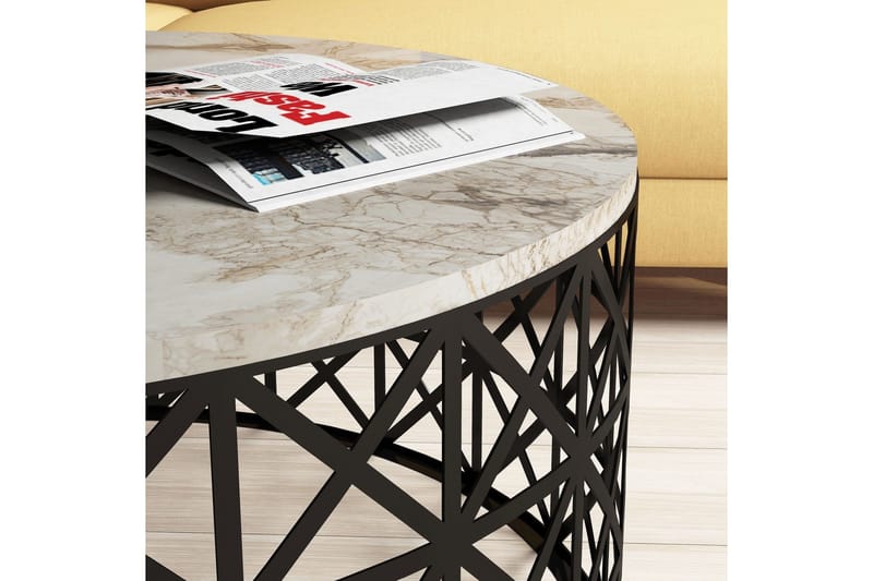 Sohvapöytä Sipila 90 cm Pyöreä Marmorikuvio - Valkoinen/Musta - Huonekalut - Pöytä & ruokailuryhmä - Marmoripöydät