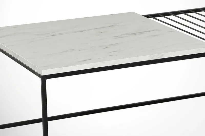 Sohvapöytä Ubbeboda 95 cm Ritilällä - Valkoinen/Musta Marmorikuvio - Huonekalut - Pöytä & ruokailuryhmä - Marmoripöydät