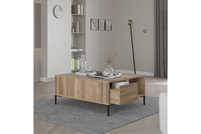 Masao 90 cm neliönmuotoinen sohvapöytä laatikoilla vaaleaa puuta - Beige - Huonekalut - Pöytä & ruokailuryhmä - Sohvapöytä