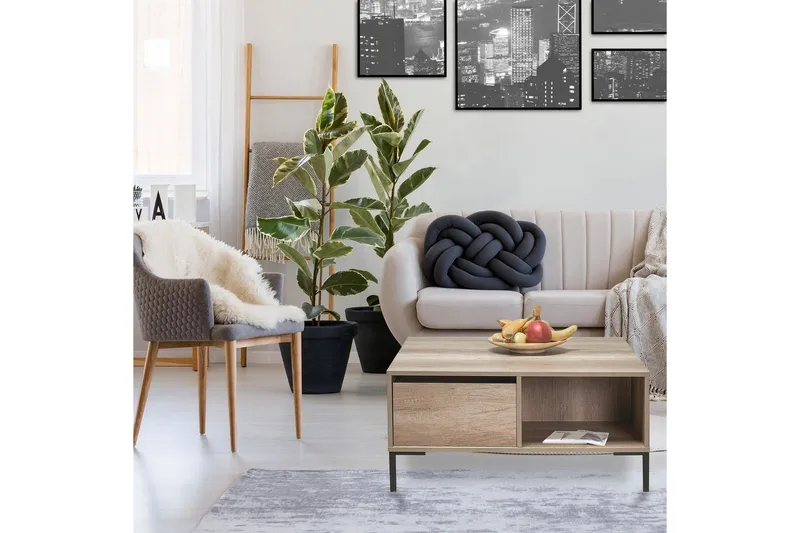 Masao 90 cm neliönmuotoinen sohvapöytä laatikoilla vaaleaa puuta - Beige - Huonekalut - Pöytä & ruokailuryhmä - Sohvapöytä