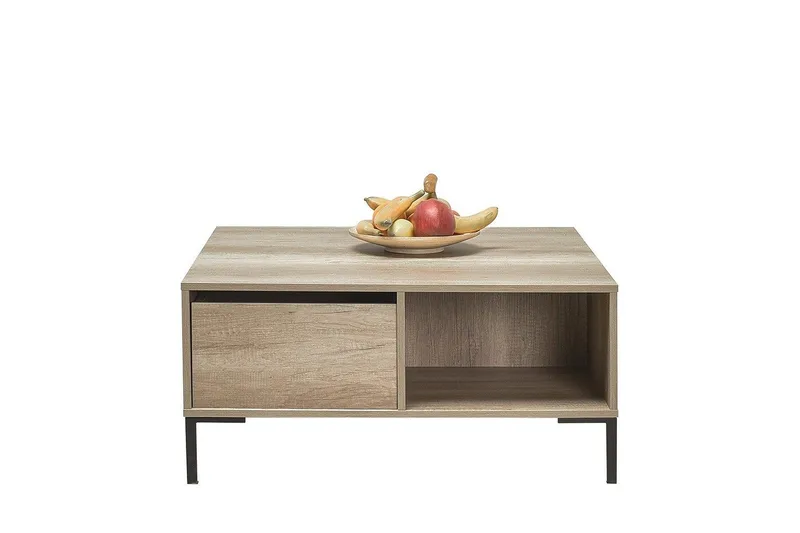 Masao 90 cm neliönmuotoinen sohvapöytä laatikoilla vaaleaa puuta, Beige