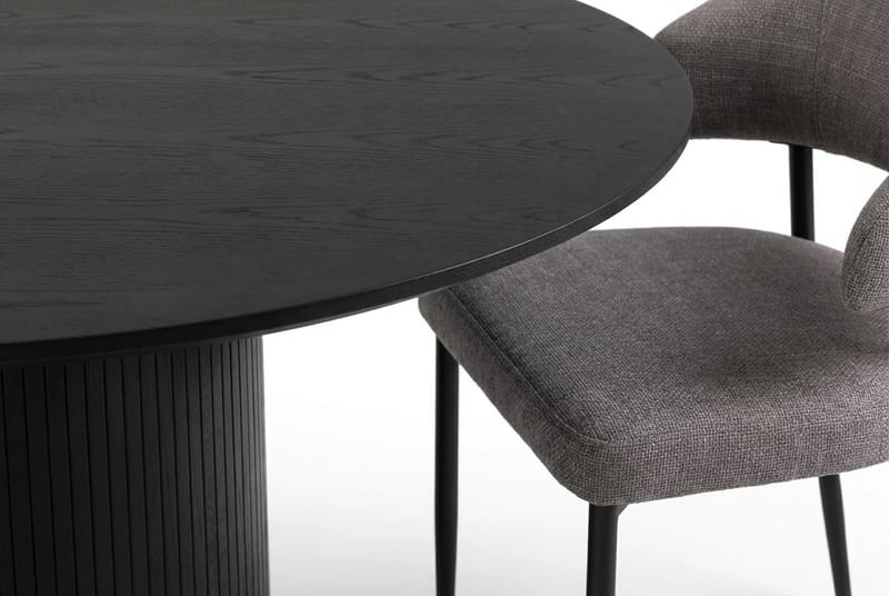 Matgrupp Bark Kopparbo Runt Stort Matbord 180 cm Svart med 4 Sawako Greige Stolar Svart|Greige - Huonekalut - Pöytä & ruokailuryhmä - Ruokailuryhmä