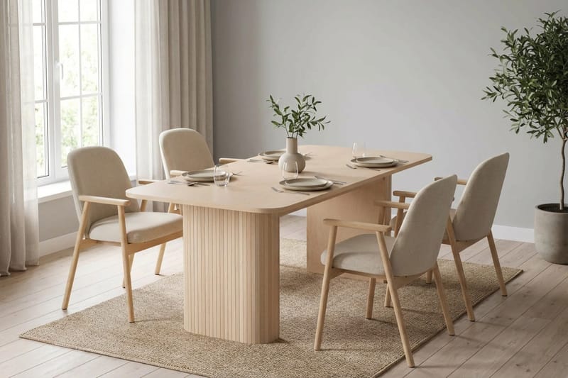 Matgrupp Bark Ljus Ek|Beige - Huonekalut - Pöytä & ruokailuryhmä - Ruokailuryhmä