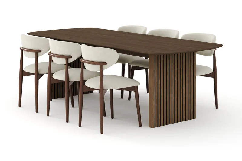 Matgrupp Bark Richeto med Molly stolar Rökt ek/beige - Huonekalut - Pöytä & ruokailuryhmä - Ruokailuryhmä