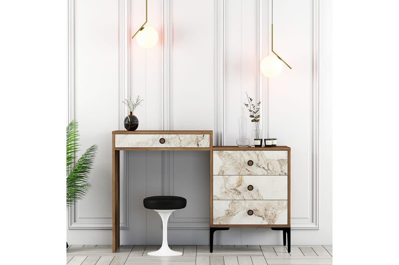 Ameias Meikkipöytä 124x84,7 cm Ruskea/Valkoinen - Hanah Home - Huonekalut - Pöytä & ruokailuryhmä - Meikki- & kampauspöydät