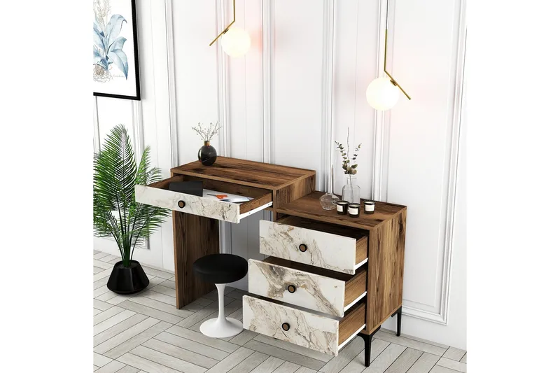 Ameias Meikkipöytä 124x84,7 cm Ruskea/Valkoinen - Hanah Home - Huonekalut - Pöytä & ruokailuryhmä - Meikki- & kampauspöydät