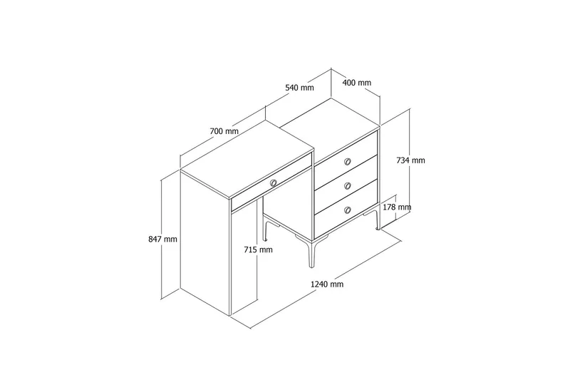 Ameias Meikkipöytä 124x84,7 cm Ruskea/Valkoinen - Hanah Home - Huonekalut - Pöytä & ruokailuryhmä - Meikki- & kampauspöydät