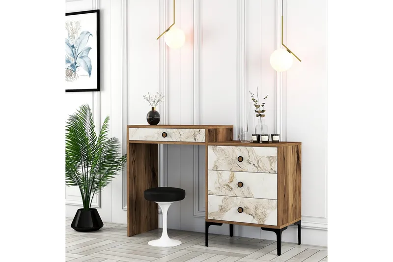 Ameias Meikkipöytä 124x84,7 cm Ruskea/Valkoinen - Hanah Home - Huonekalut - Pöytä & ruokailuryhmä - Meikki- & kampauspöydät