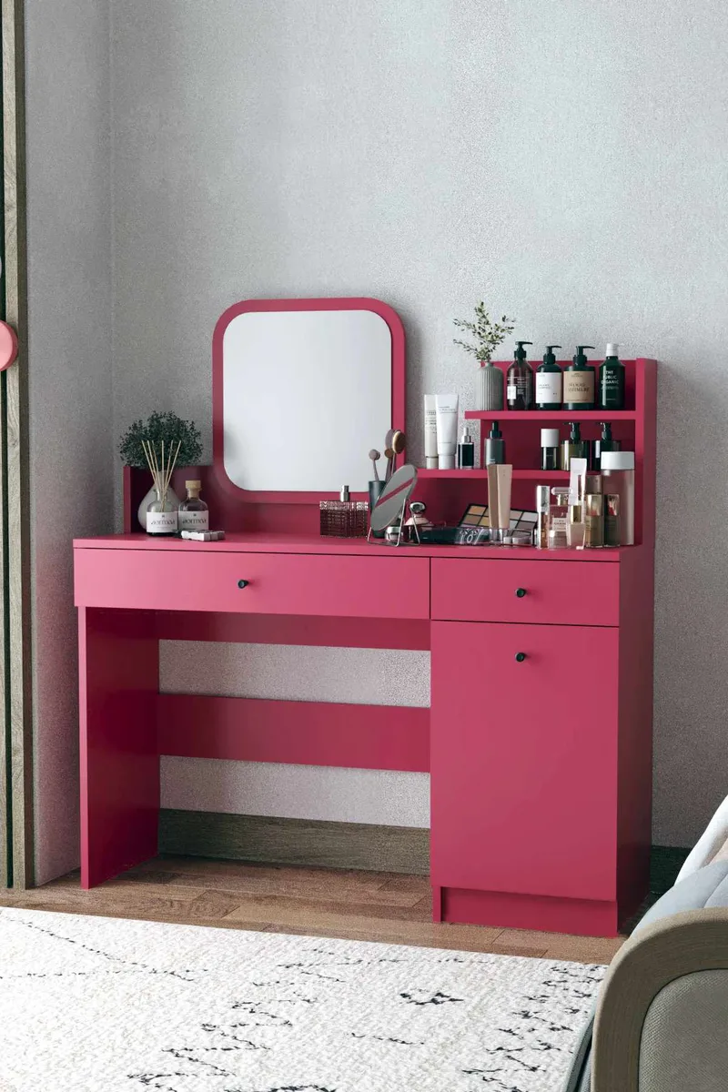 Fabrony kampauspöytä peilillä 124 cm - Huonekalut - Pöytä & ruokailuryhmä - Meikki- & kampauspöydät - Meikkipöytä peilillä