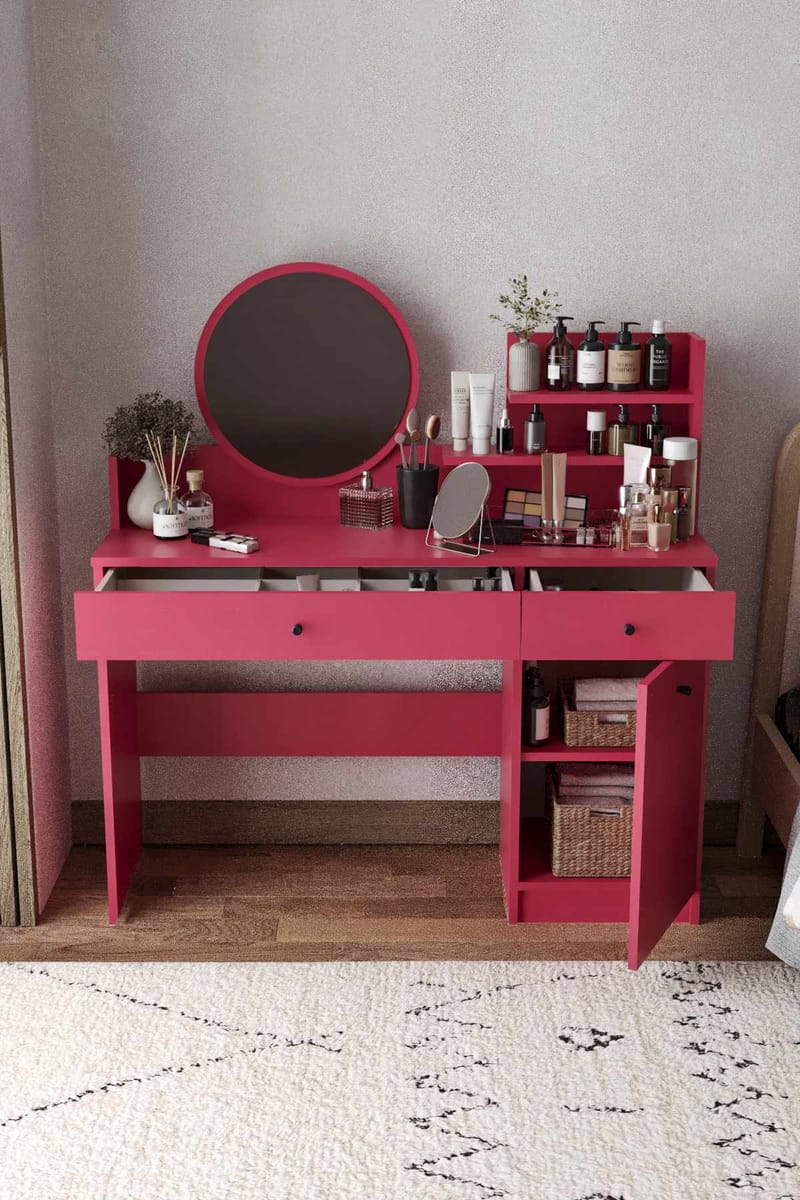 Fabrony kampauspöytä peilillä 124 cm - Huonekalut - Pöytä & ruokailuryhmä - Meikki- & kampauspöydät - Meikkipöytä peilillä