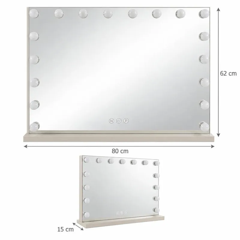Glow-meikkipöytä 120 cm lasitasolla, säilytystilalla ja laatikoilla sekä valaistulla 80 cm:n peilillä - Beige - Huonekalut - Pöytä & ruokailuryhmä - Meikki- & kampauspöydät - Meikkipöytä valolla