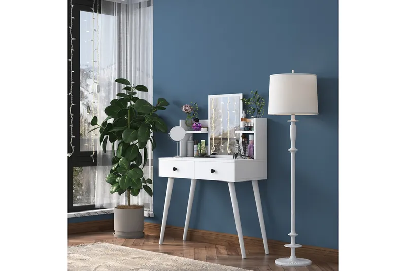 Junji Meikkipöytä 89,8x111,8 cm Valkoinen - Hanah Home - Huonekalut - Pöytä & ruokailuryhmä - Meikki- & kampauspöydät