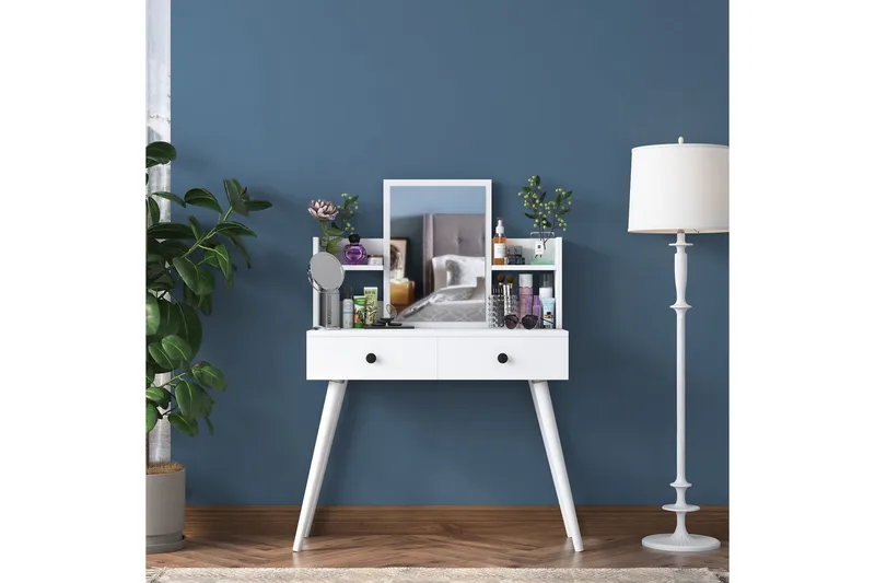 Junji Meikkipöytä 89,8x111,8 cm Valkoinen - Hanah Home - Huonekalut - Pöytä & ruokailuryhmä - Meikki- & kampauspöydät